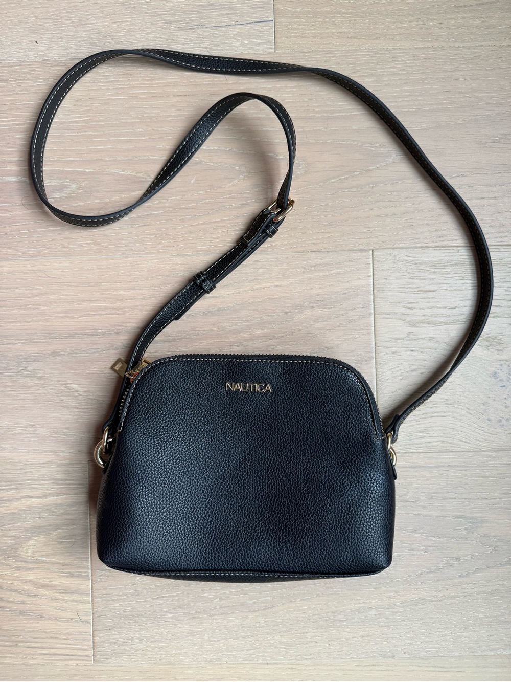Nautica Black Pebbled Leather Crossbody with Gold Logo